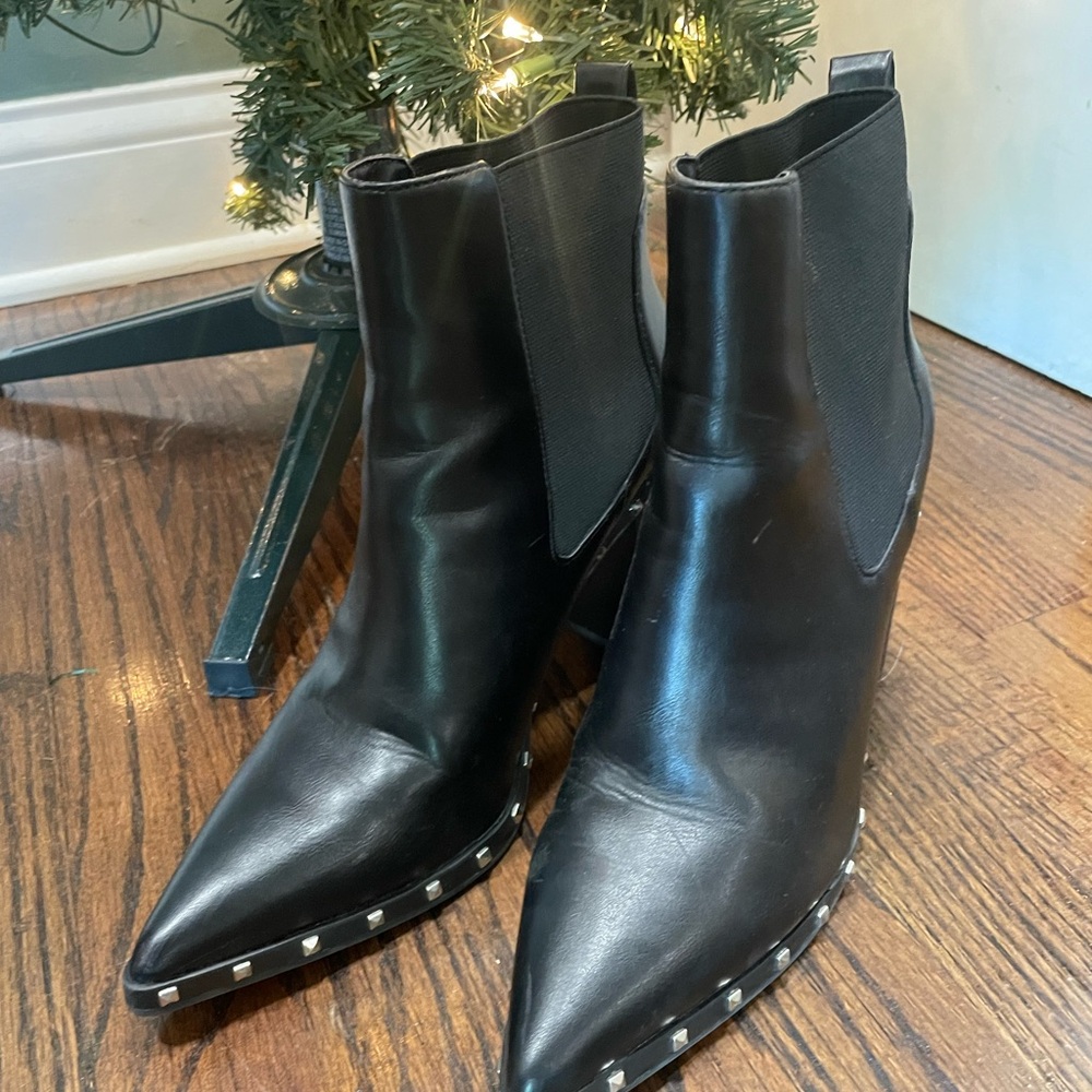 Black, studded heeled boots, Charles David, size 8.5